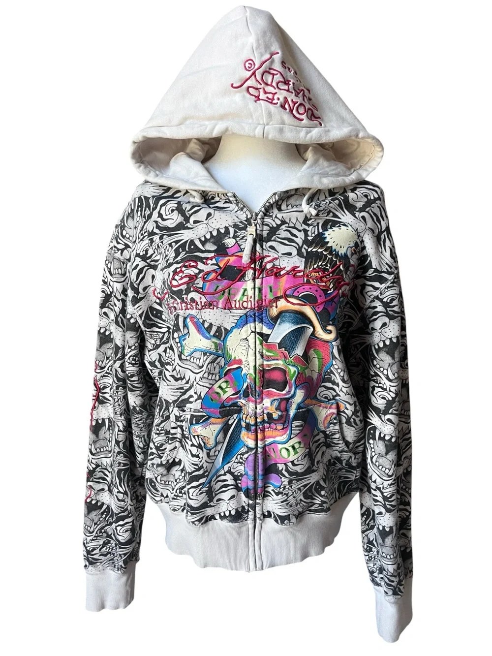 Ed Hardy Y2K Vintage USMC Death Before Dishonor Eagle All Over Print Hoodie LRG